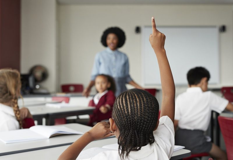 Children at modern school facility